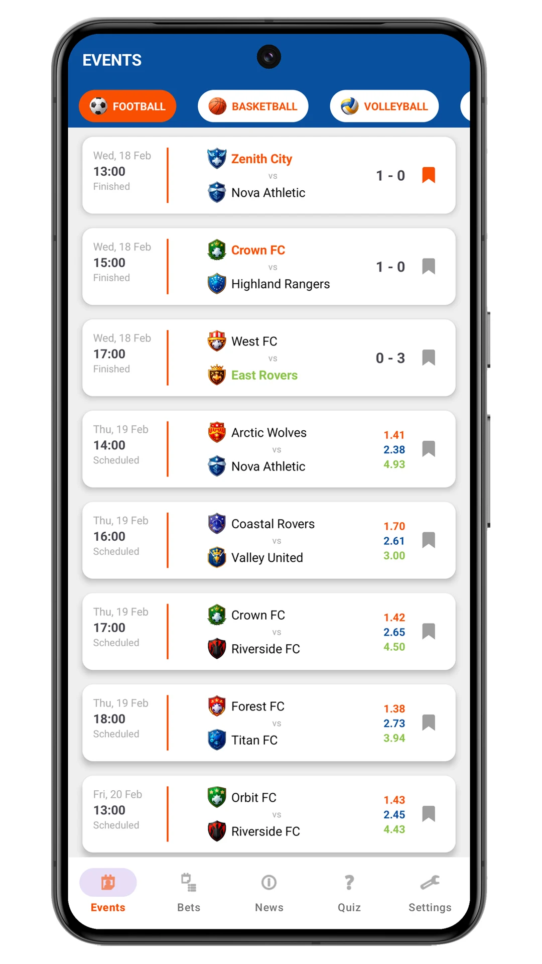 Mostbet Android ilovasida sport voqealari bo‘limi