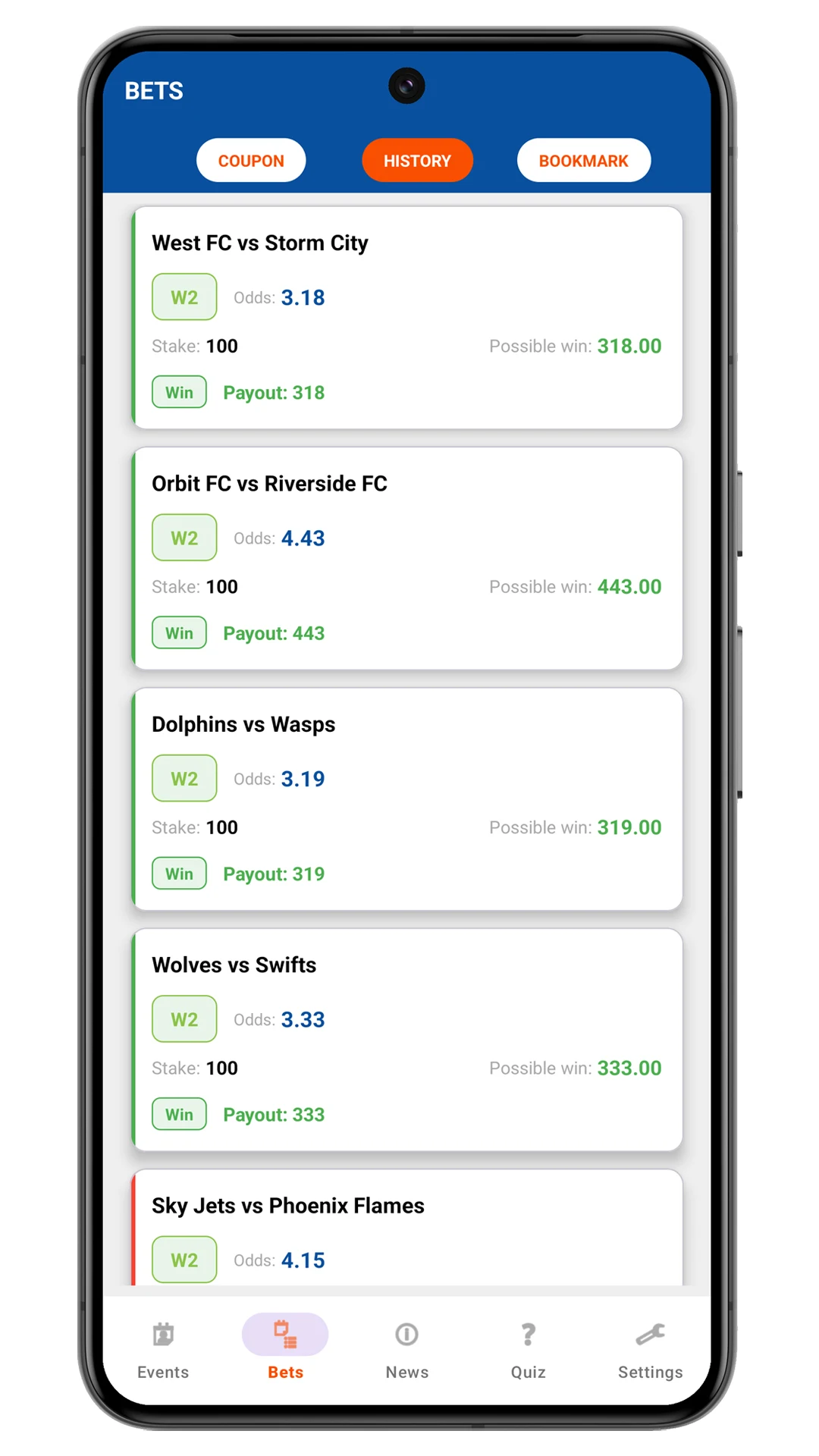 Mostbet Android ilovasida stavkalar va kuponlar bo‘limi